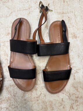 Coach Black and Brown Leather Double-Strap Sandals